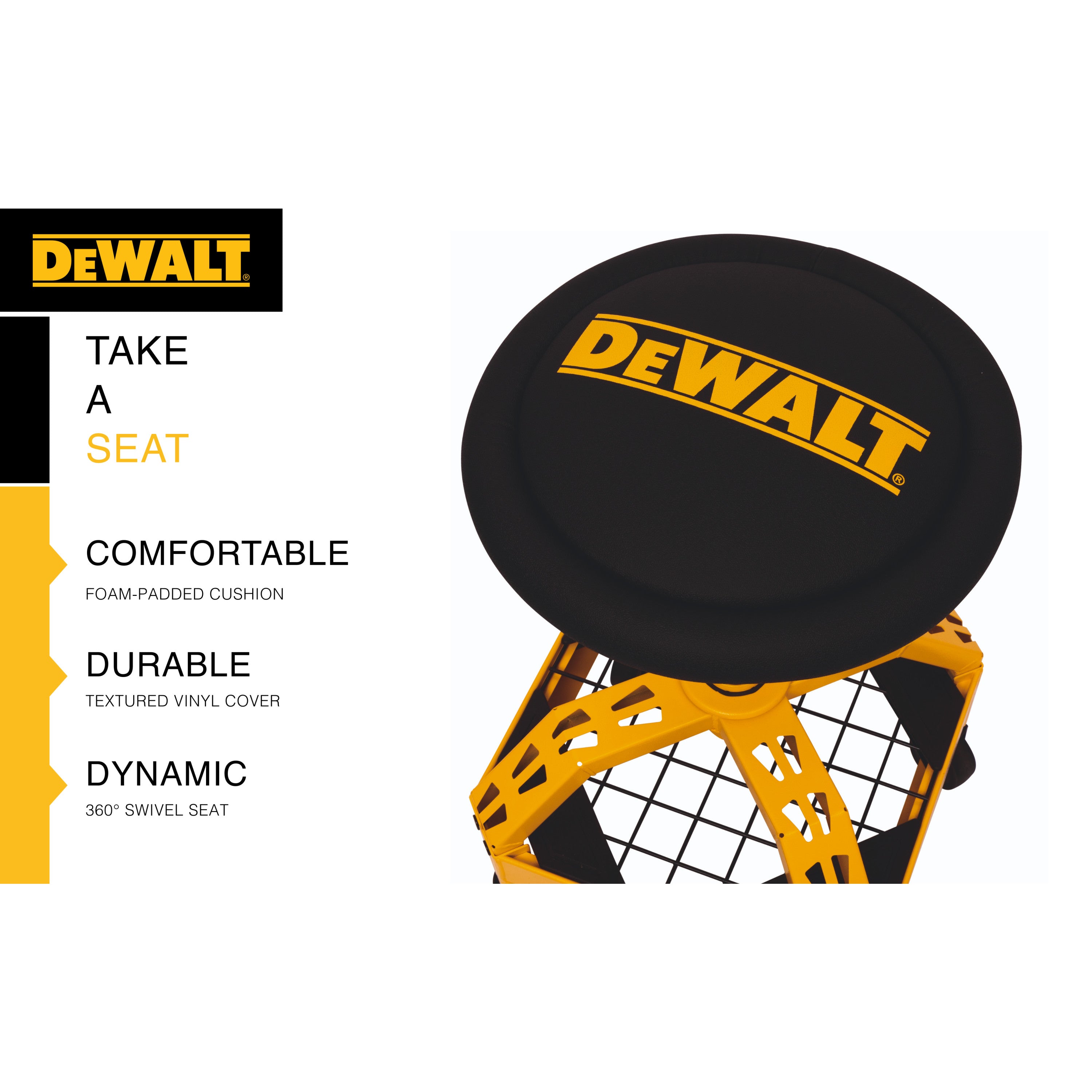 Dewalt Adjustable Shop Stool With Casters (Flat Seat) – Dewalt