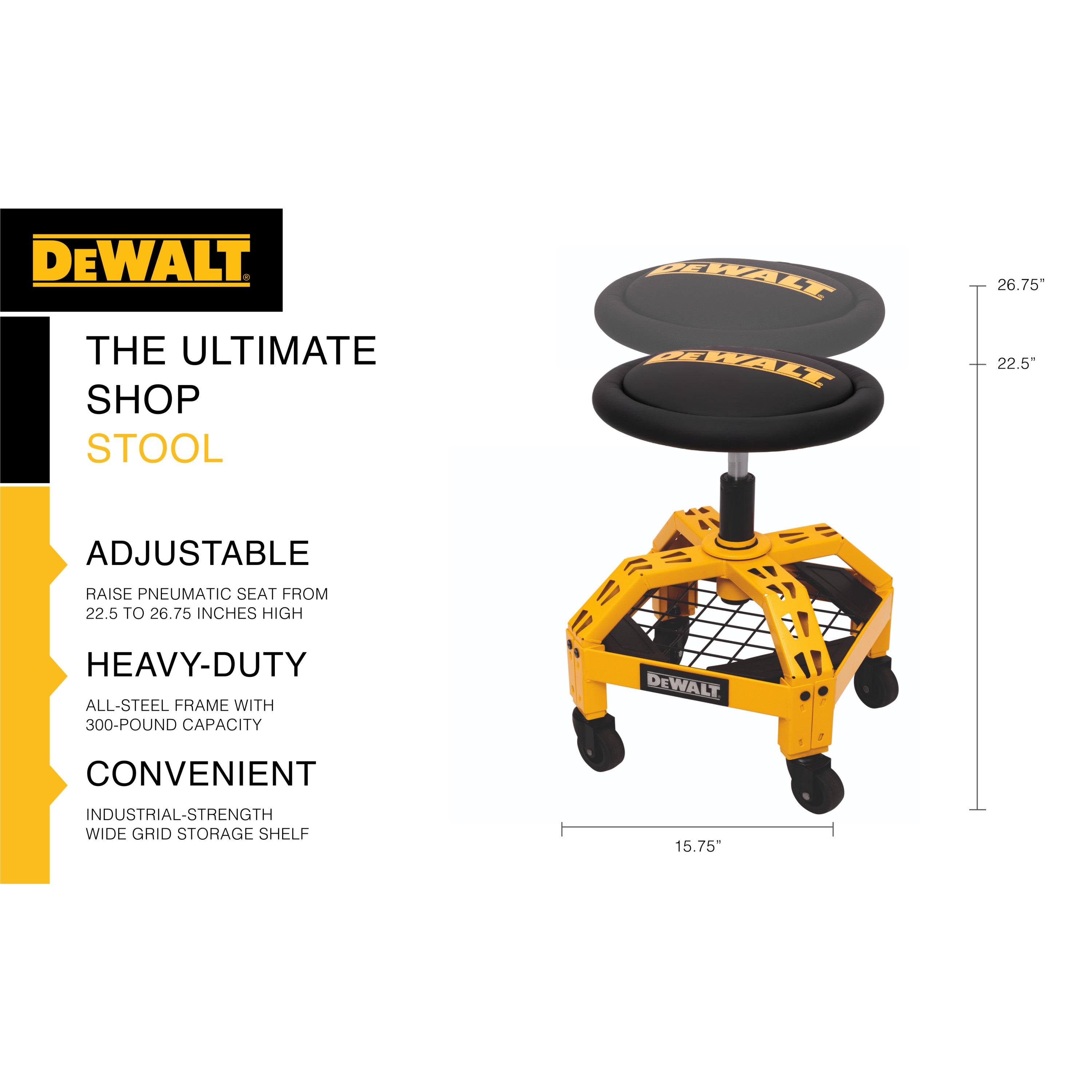 Dewalt Adjustable Shop Stool With Casters (Flat Seat) – Dewalt