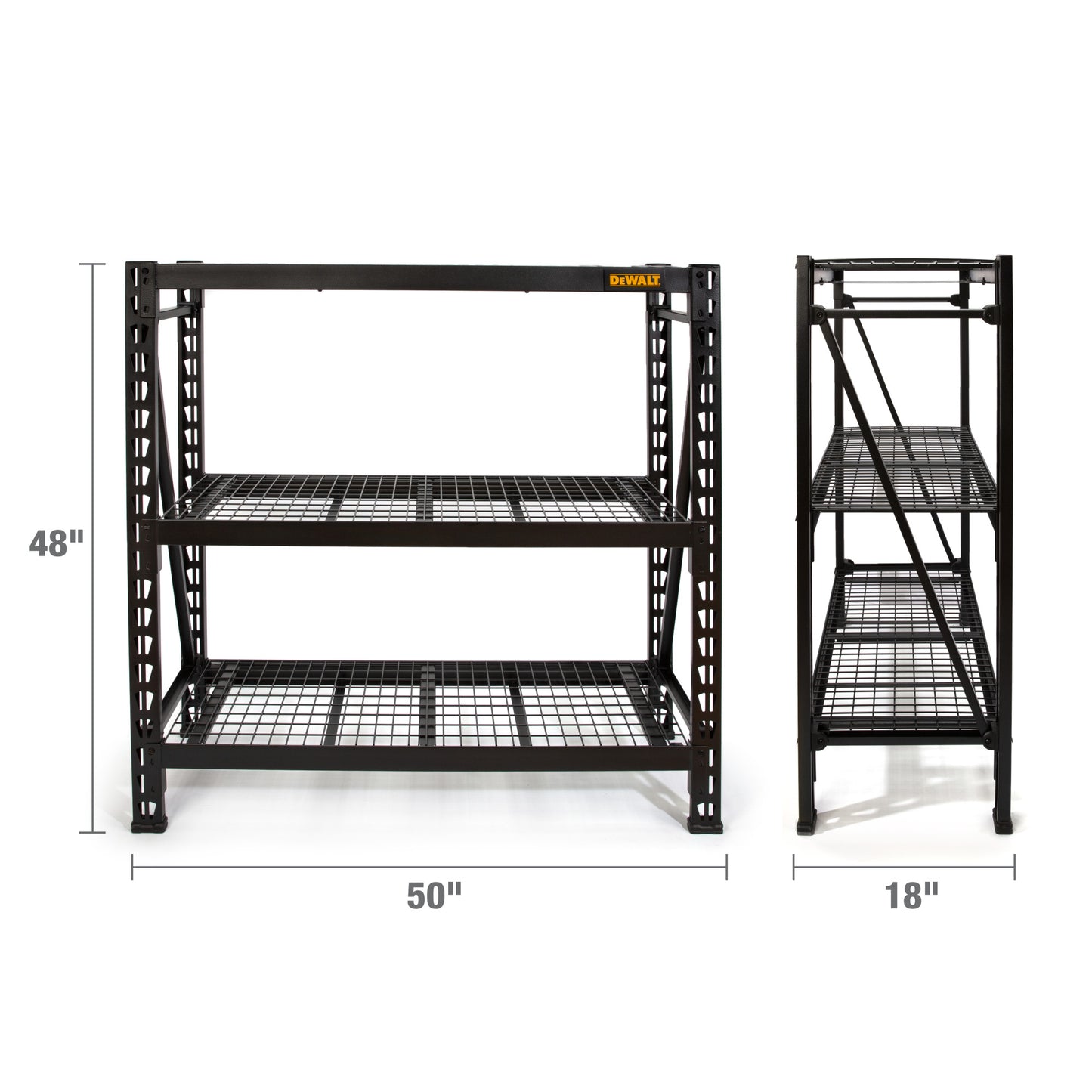 48 in. H x 50 in. W x 18 in. D 3-Shelf Wire Deck Black Industrial Storage Rack